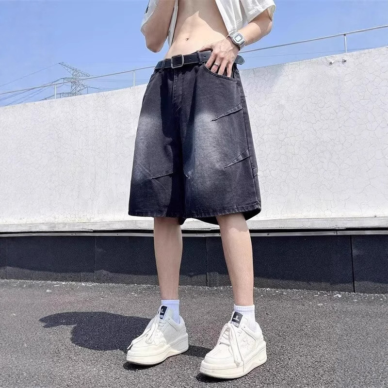 American Retro Distressed Washed Loose Denim Versatile Men's Summer New Design Niche Straight-Leg Shorts Trendy