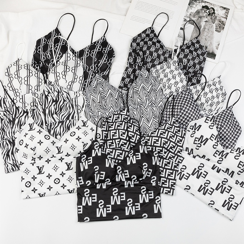 Summer New Ice Silk Letters Beautiful Back Camisole Vest Women's Wrap Breast Tube Top Non-rimmed Sports Bra Fashion Underwear