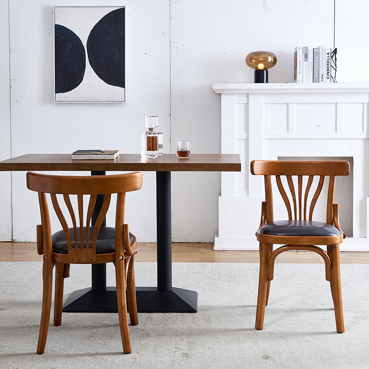 Mesa de comedor de hotel de caja de madera maciza cadena de restaurantes occidentales diseñadores de estilo antiguo asiento de tela de caña