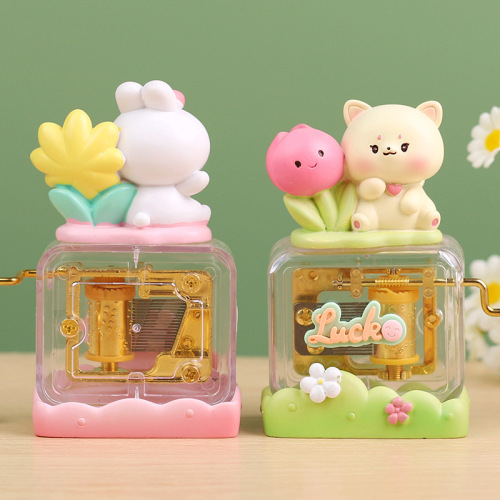 Cute pet hand-cranked music box creative music bell birthday gift cute desktop music box decorative ornament for girls