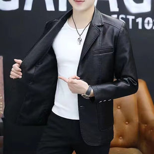 Men's Leather 2025 Spring and Autumn New Suit Casual Jacket plus size fleece-lined Thickened Lapel Slim Leather Jacket