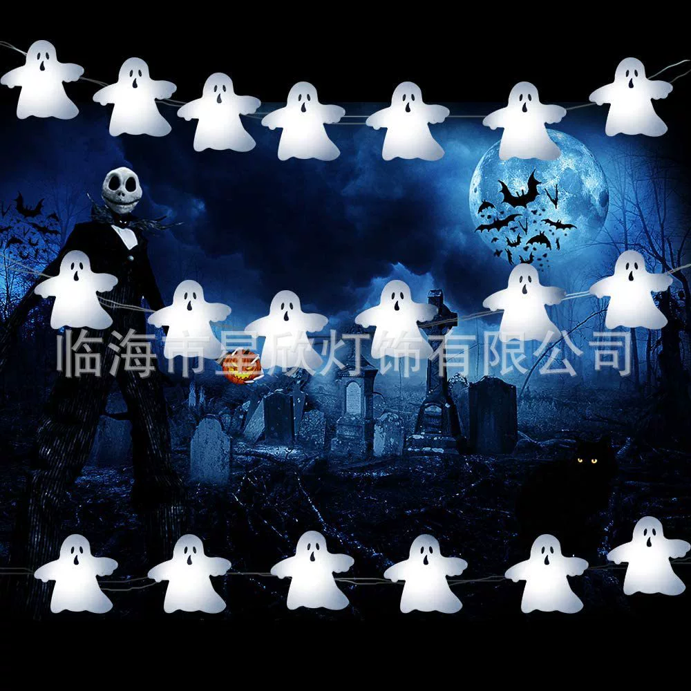 Светодиодная гирлянда на медной проволоке Halloween, тыква/летучая мышь/привидение, 2–5 м, батарейный блок