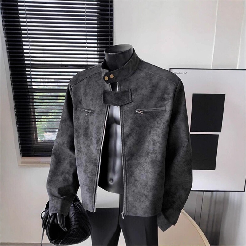 Trendy Melard Stand-Collar Leather Jacket, Autumn American-Style Cleanfit Flight Jacket, High Street Versatile Loose-Fit Outerwear