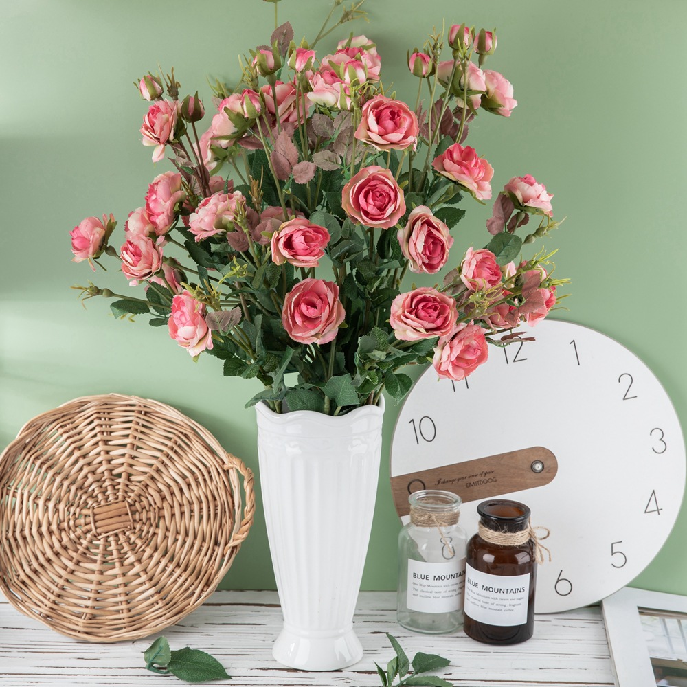 仿真花多頭玫瑰花廠家批發玫瑰出口家庭裝飾婚慶假花GF14203