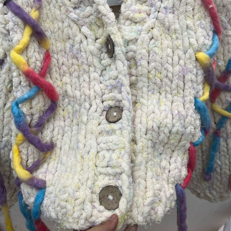 法式重工手工流苏串线粗棒针宽松慵懒风针织开衫毛衣外套上衣女|undefined