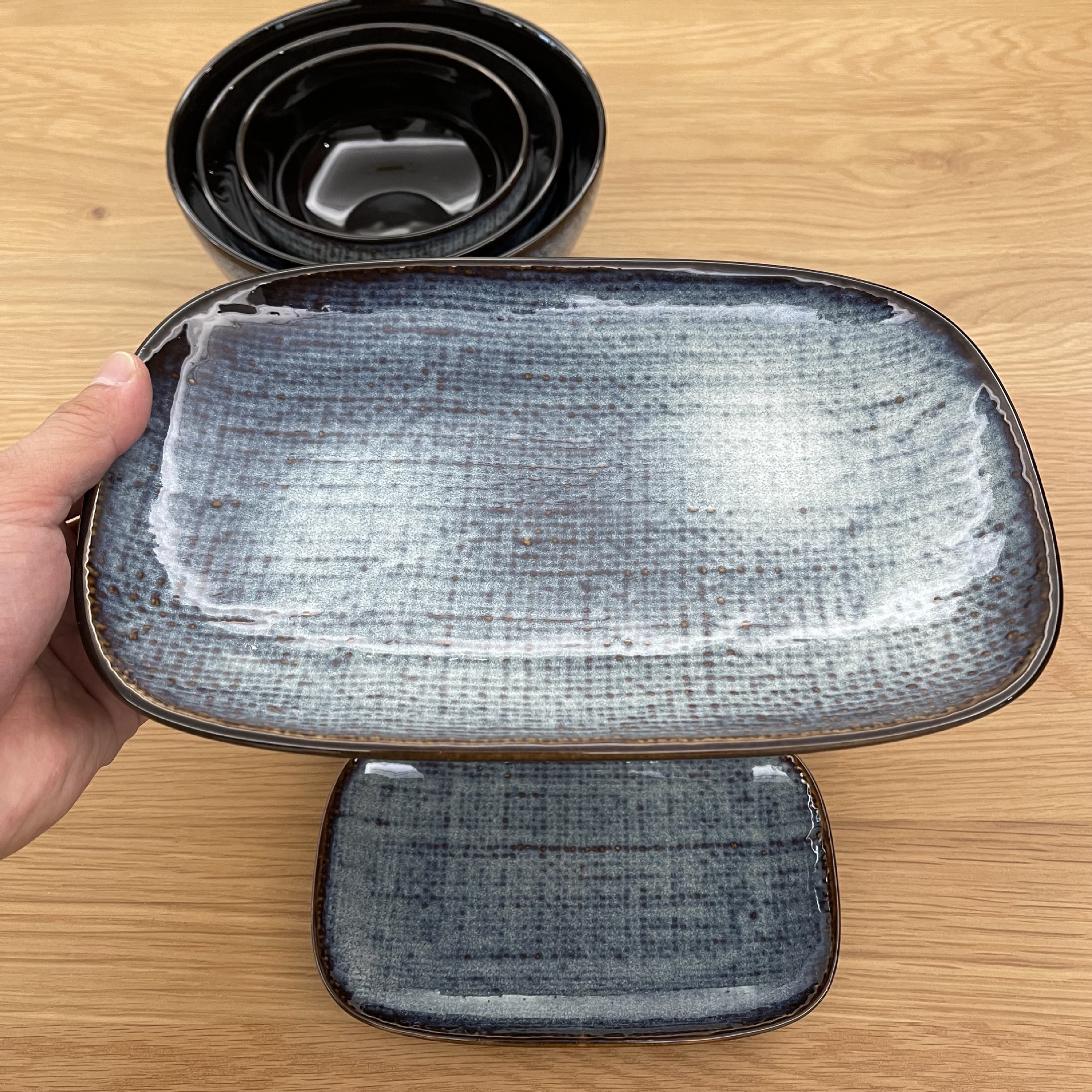 Excedente de comercio exterior LZ Lu Cang vajilla de cerámica patrón de tela serie denim plato rectangular único de cerámica de porcelana de colores. image 3
