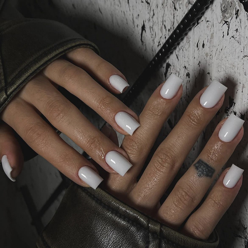 New Solid Color Wearable Nail Stickers Rectangular White Removable Nail Patches Finished Nail Pieces Nails