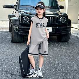 女童运动套装夏季女大童韩版洋气宽松无袖背心短裤两件套儿童夏装