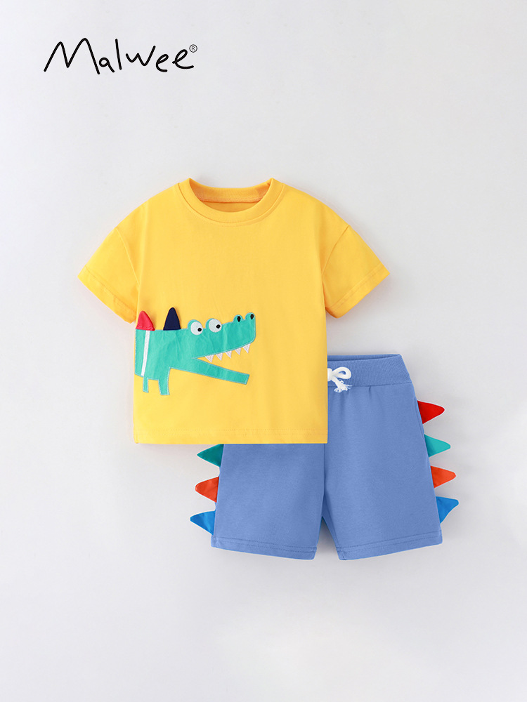 Malwee niños traje de verano nuevos europeos y americanos casual cuello redondo manga corta cintura elástica pantalones ropa para image 2