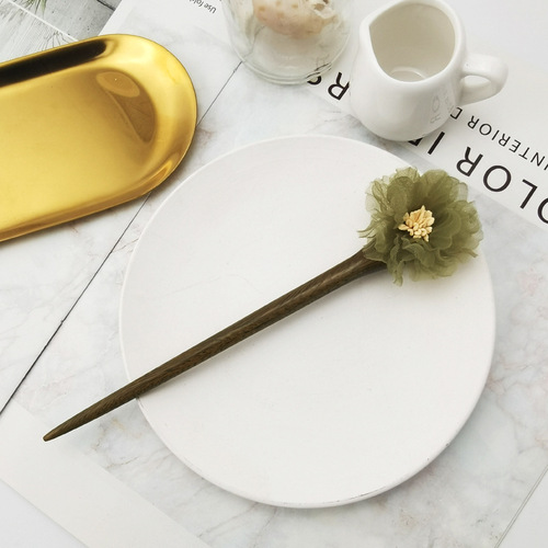 Flower Sandalwood Hairpins Retro Cheongsam Accessories Hairpins for Hair Combs Ancient Style Hanfu Hair Accessories Versatile Simple Elegant
