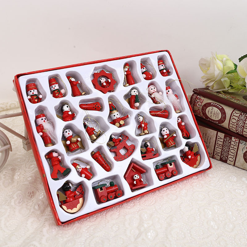 Creativa decoración del árbol de Navidad pequeños adornos en caja de madera pequeños colgantes ventana accesorios adornos decoraciones de Navidad al por mayor