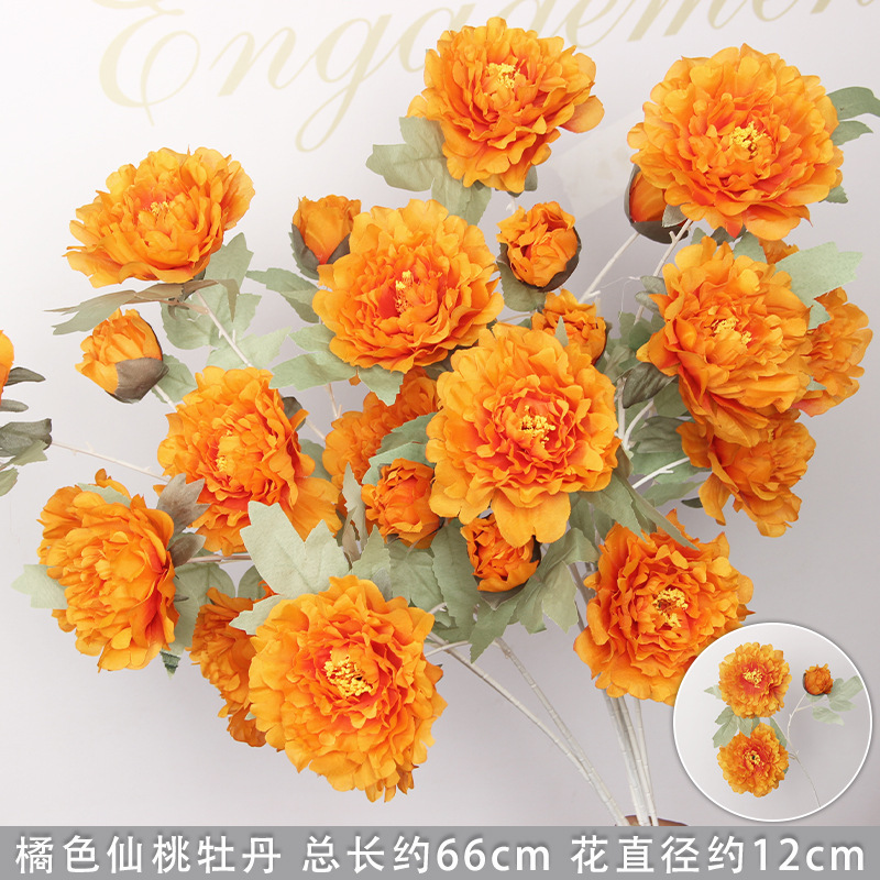 Flores de imitación naranja peonía naranja hortenida neblina orquídea flor flor de boda seda naranja