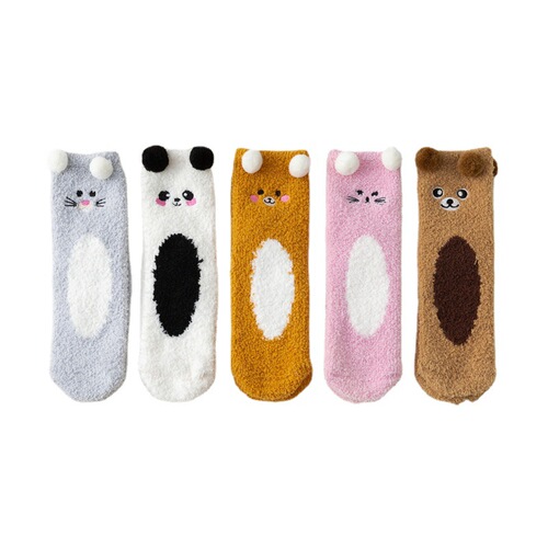 Winter New Coral Fleece Socks Women's Thickened Mid-Tube Floor Socks New Ladies Cartoon Cute Sleeping Socks Wholesale