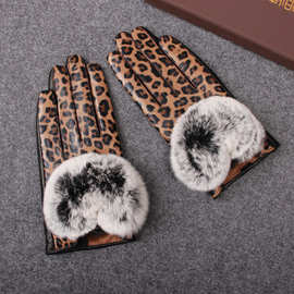 秋冬羊皮真皮女士短款加绒保暖大獭兔毛分指骑车开车手套厂家批发