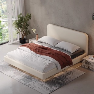Minimalist Fabric Bed Cream Style Small Apartment Floating Bed Is a Modern Minimalist Ins Style Soft Fabric Bed