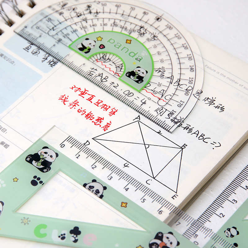 CYM - 012 panda regla acrílico juego de cuatro piezas de papelería para estudiantes de 15cm escala de altura