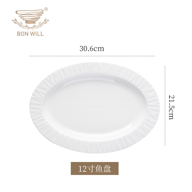 Bonwill blanco puro creativo barra vertical francés juego completo de platos de porcelana de alta temperatura combinación opcional para el hogar al por mayor
