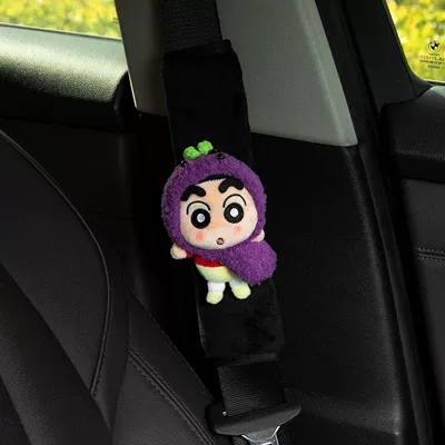 Seat belt shoulder pad, Shin-Chan Cartoon Car Seatbelt - eggplant-hat-purple-bag-crayon-shin-chan-black-velvet-shoulder-pads-no-specifications
