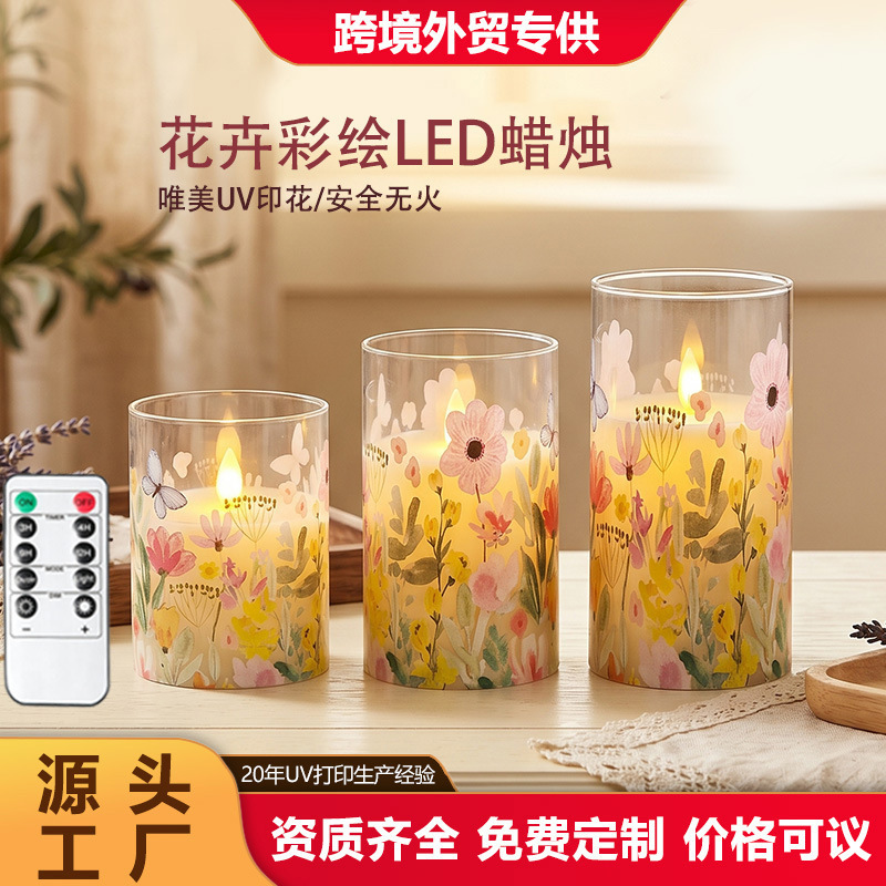 Acrílico personalizado LED simulación vela electrónica cumpleaños propuesta de compromiso decoración romántica atmósfera floral lámpara de aluminio
