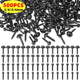 500Pcs Straight Black Plastic Doll Eyes 3/4/5/6mm Mini Filling Crochet Plush Animal Accessories