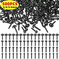 500 шт., прямой стержень, черные пластиковые кукольные глаза, 3/4/5/6 мм, мини-мягкие вязанные крючком аксессуары для животных