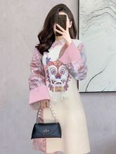 新年战袍中式国风重工刺绣连衣裙秋冬新款网红显瘦长裙短裙