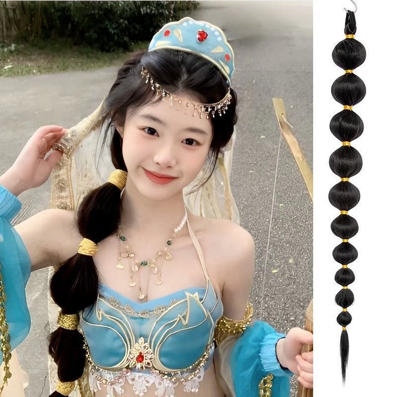 Princess Jasmine style ponytail, dirty braids, lantern bubble braids, fake ponytail, trendy braids, double ponytails Princess Jasmine style ponytail, dirty braids, lantern bubble braids, fake ponytail, trendy braids, double ponytails