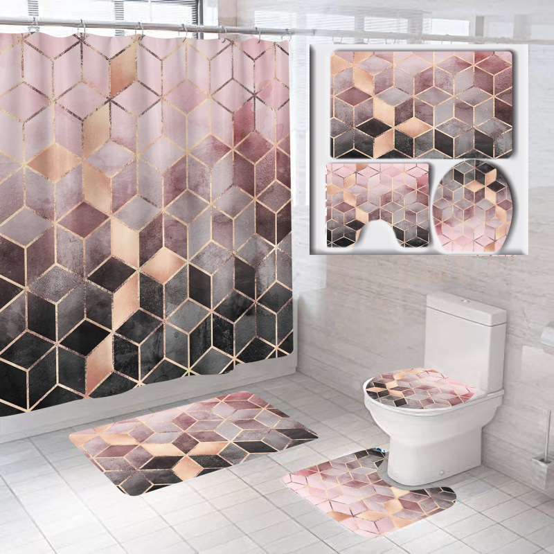 Cross Border Door Curtain Printed Shower Curtain Carpet Floor Mat Combination Bathroom Toilet Mat Bathroom Curtain suit Amazon Hot Sale Cross Border Door Curtain Printed Shower Curtain Carpet Floor Mat Combination Bathroom Toilet Mat Bathroom Curtain suit Amazon Hot Sale