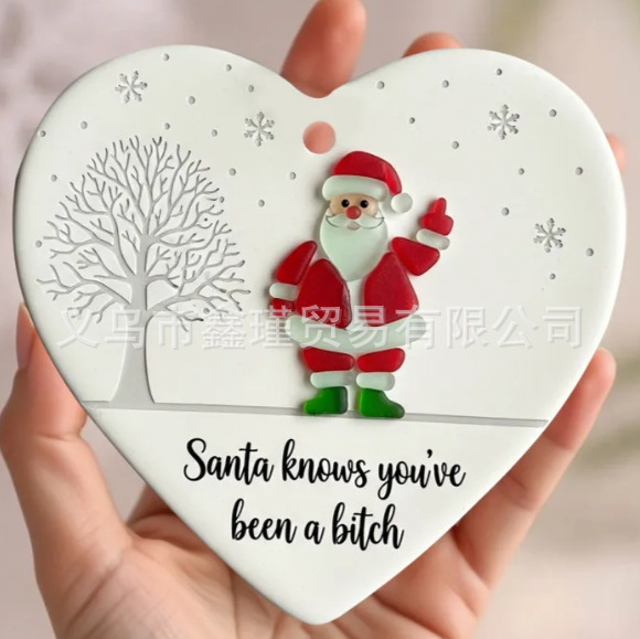 Nuevos productos transfronterizos de fondo blanco plano amistad de Navidad acrílico decoración de automóviles colgante amor Santa colgante