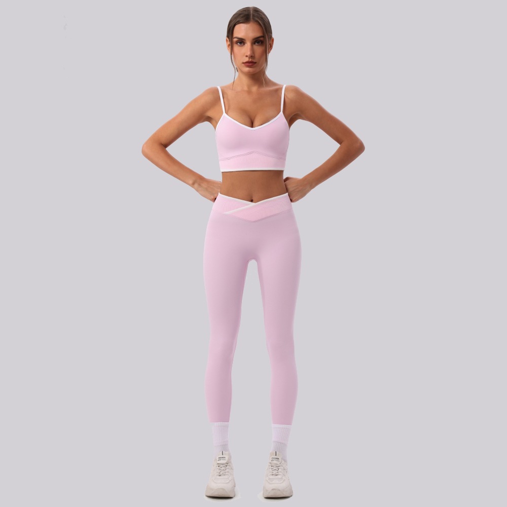 Chaleco deportivo de color contrastante trajes de yoga cruzados cintura alta caderas pantalones ajustados set 2026 nuevos trajes de ejercicio