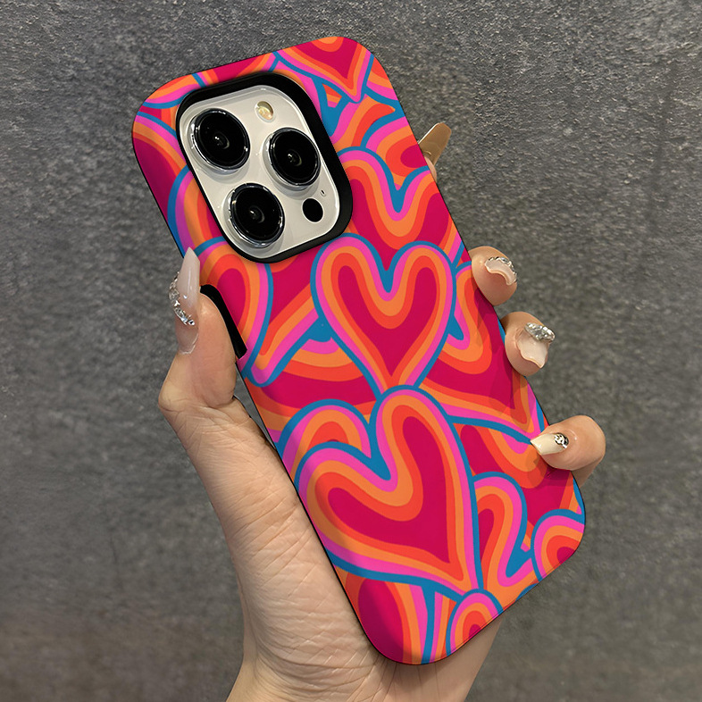 粉色爱心艺术感磨砂亮面手机壳适用iPhone17Promax菲林全包手机壳