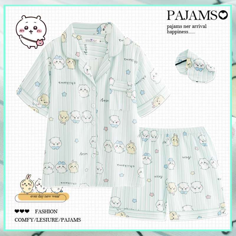 Cotton Chiikawa Pajamas Set Cute Cartoon Jiyka Wow Pajamas Short Sleeve Shorts Luxury Home Clothes