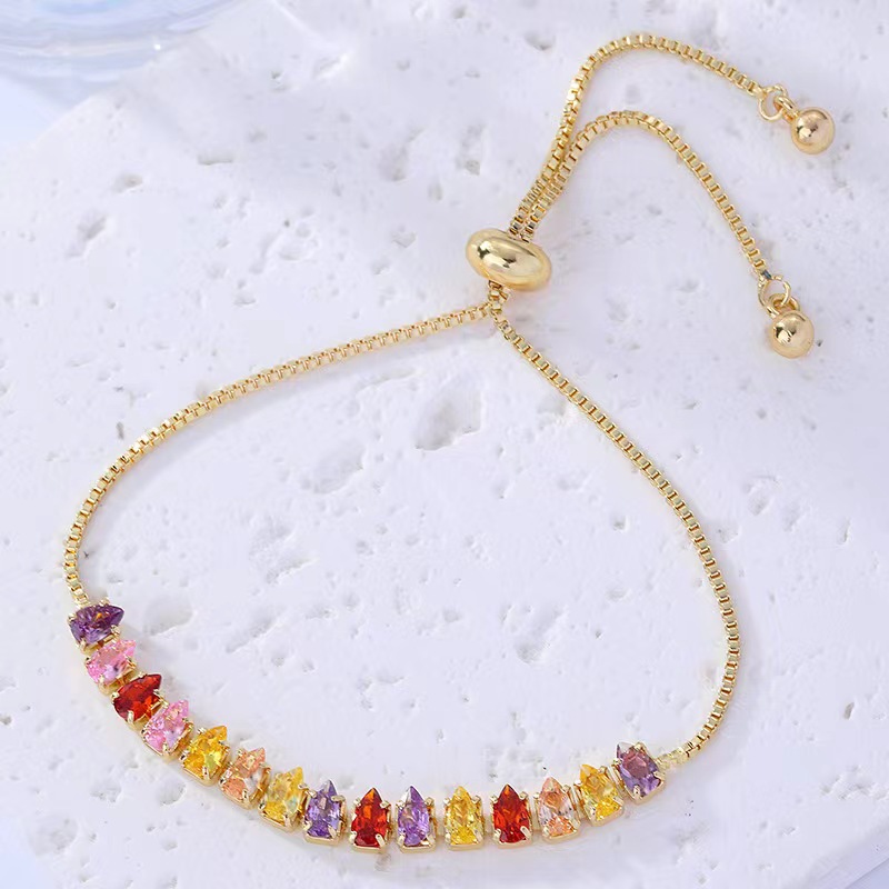 Sweet Multicolor Copper Plating Inlay Artificial Gemstones Bracelets display picture 2