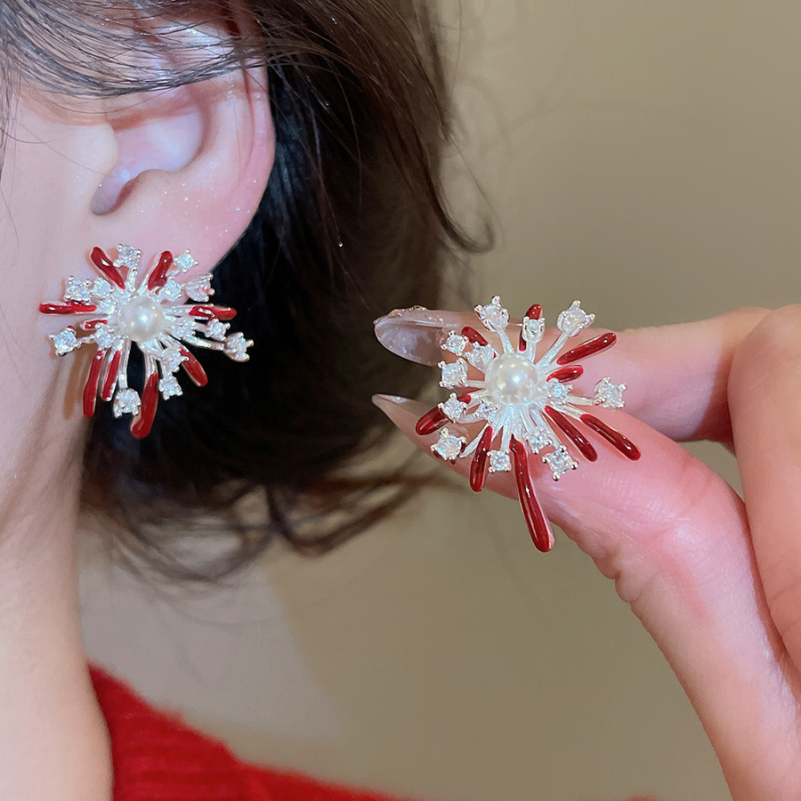 2026 nuevos fuegos artificiales festivos pendientes de piedra de microcromo rojo nuevo estilo chino de alta calidad temperamento amplio pendientes de orejas image 7