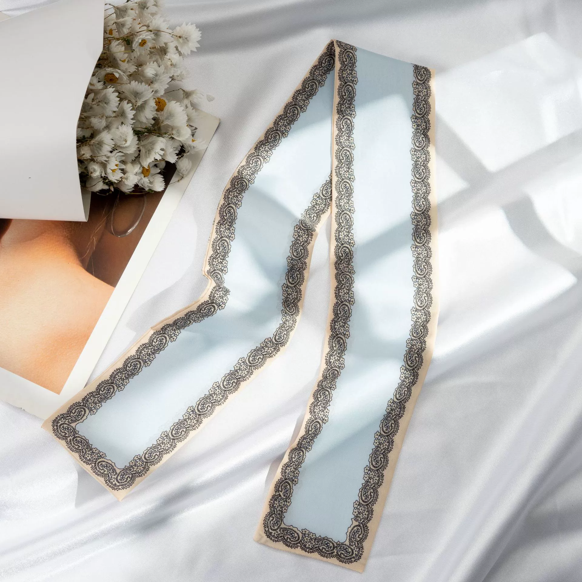 Silk Scarf Hairband (Suhang) long streamer 89×3.8 cm, lightweight gift box option