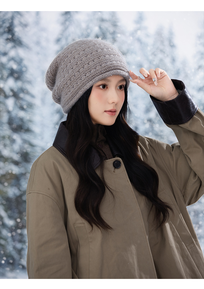 Autumn Winter Women Fashion Versatile Knitted Solid Color Head Wrap Warm Thickened Fleece Yarn Mom Hat_voghion.com