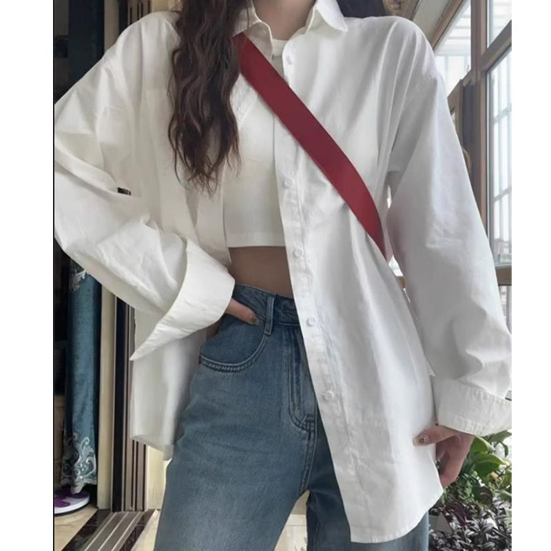 화이트 셔츠 여성의 봄과 가을 한국식 느슨한 학생 셔츠 틈새 디자인 하이 엔드 외부 카디건 재킷 탑