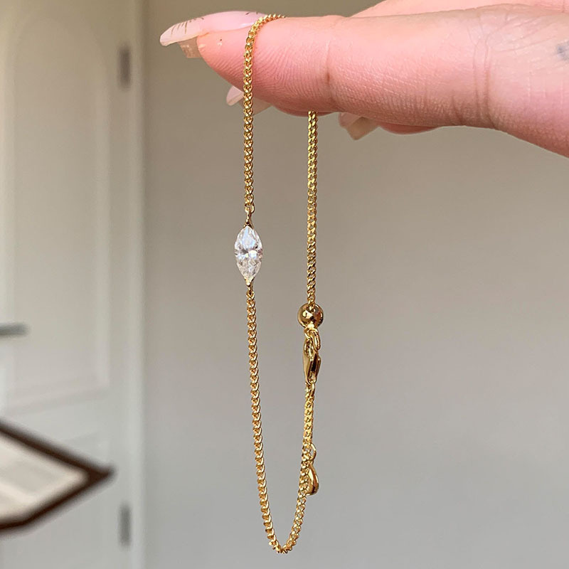 S925 Sterling Silver Vintage Gold Cuban Chain Marquise Diamond Bracelet 2026 New Fashion Light Luxury High-End Simple Style S925 Sterling Silver Vintage Gold Cuban Chain Marquise Diamond Bracelet 2026 New Fashion Light Luxury High-End Simple Style