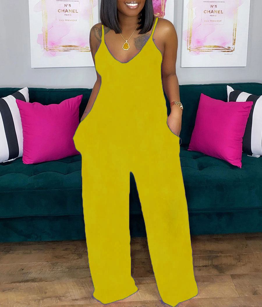 Sexy Deep V-Neck Hanging Wide Loose Jumpsuit NSBTY61842