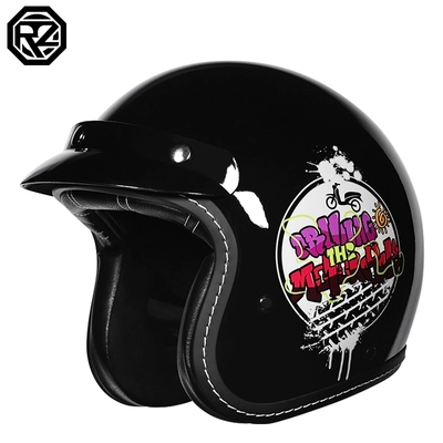 Motosiklet dəbilqələri: retro half helmet electric locomotive four - m-bright-black-holiday-style