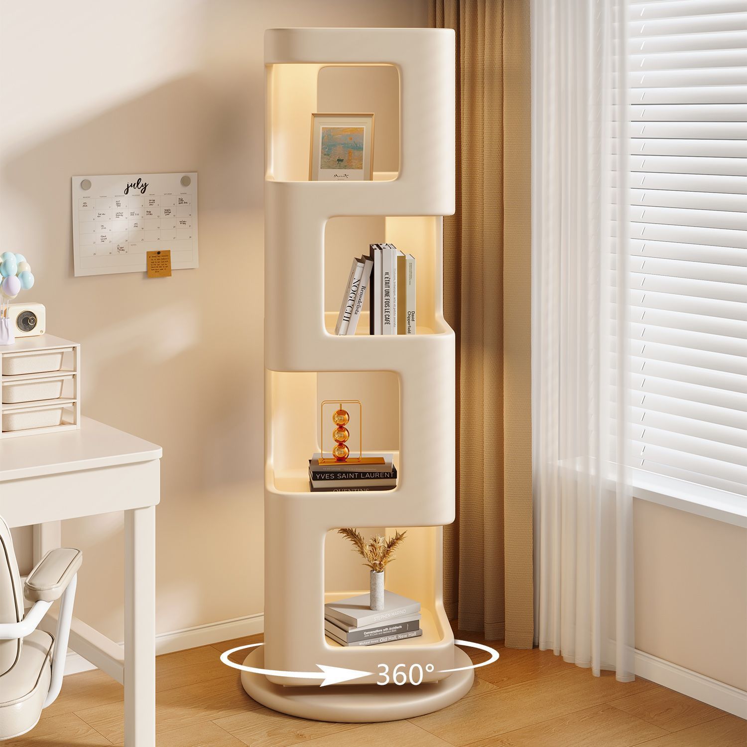 Rotating Bookshelf Living Room Floor-Standing Carbon Steel Storage Rack Children's Corner Simple Bedroom Tv Corner Cabinet Small Bookcase