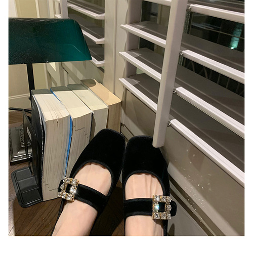 Studiolee Autumn and Winter New Square Toe Rhinestone Square Buckle Flat Bottom Mary Jane Shoes for Women