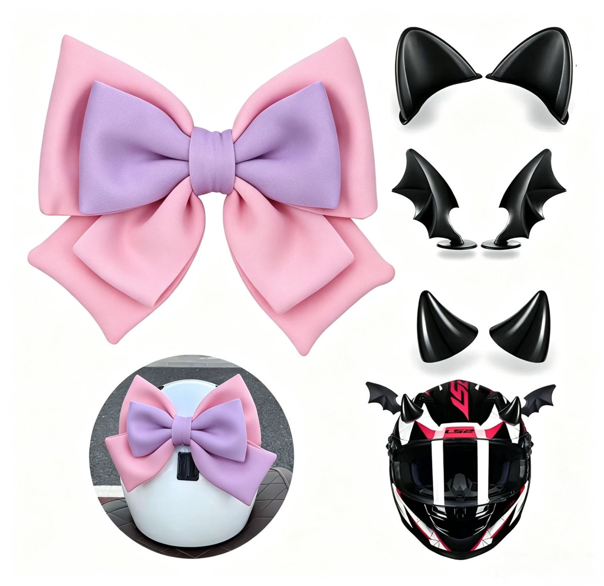 Bow Tie Electric Vehicle Motorcycle Decorative Helmet Accessories Rear Accessories Horn Cat Ears Devil Wings Set