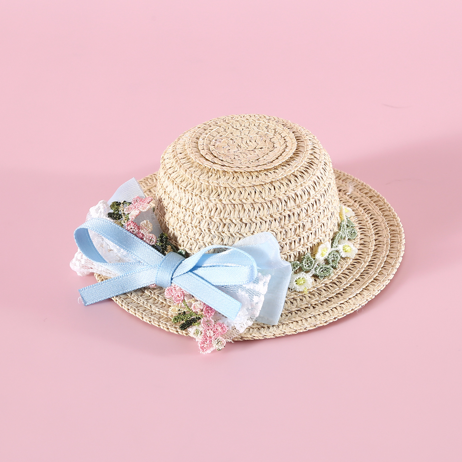 2024 Sombrero de paja para mascotas, ratán tejido, linda flor, lazo, princesa, sombrero para el sol, hada de las flores, gato, perro, tocado