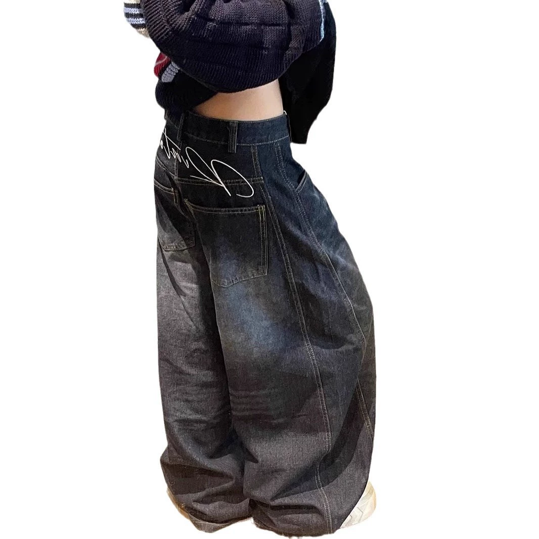 Джинсы ретро hip-hop свободного кроя, прямые oversized винтажные синие, 2–4XL
