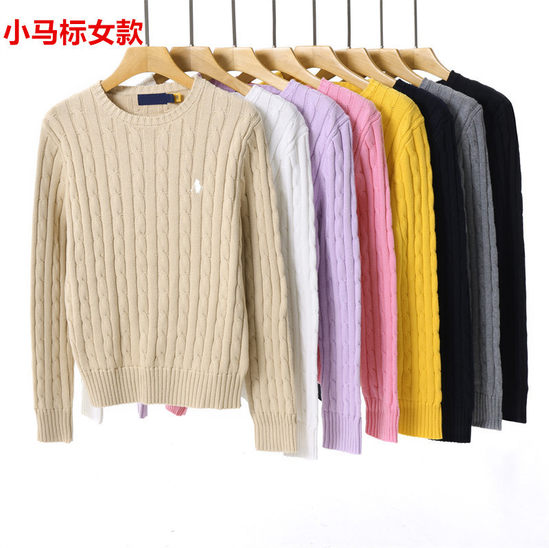 Cross-border Foreign Trade Women's Embroidered Pony Paul POLO Sweater Round Neck Cotton Twist Sweater Pullover Sweater Cross-border Foreign Trade Women's Embroidered Pony Paul POLO Sweater Round Neck Cotton Twist Sweater Pullover Sweater