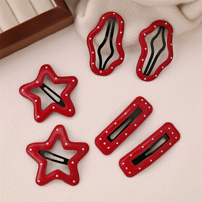 Red Polka Dot Leather Star Hairpin New Cloud Bb Clip Side Bangs Clip Side Clip Hairpin Hair Accessories Headdress
