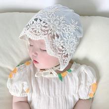 婴儿帽子夏季薄款透气蕾丝花边公主遮阳帽韩版洋气女宝宝防晒胎帽