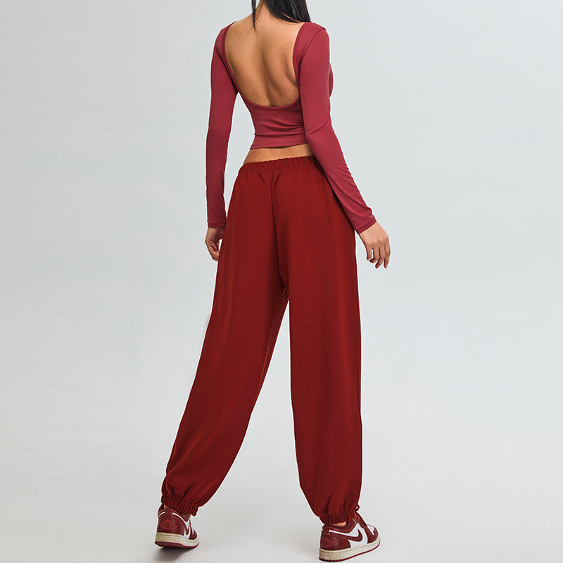 Otoño y invierno nuevo conjunto deportivo delgado de mujer U belleza de espalda manga larga ropa de yoga chaqueta de correr pantalones de fitness