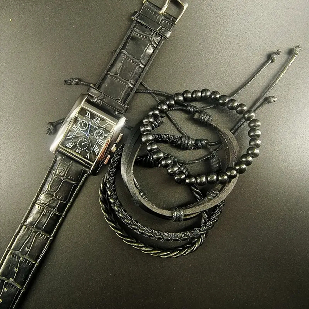 Fully managed anti-nuclear price 5-piece Men's quartz watch suit men's leather bracelet watch suit_voghion.com